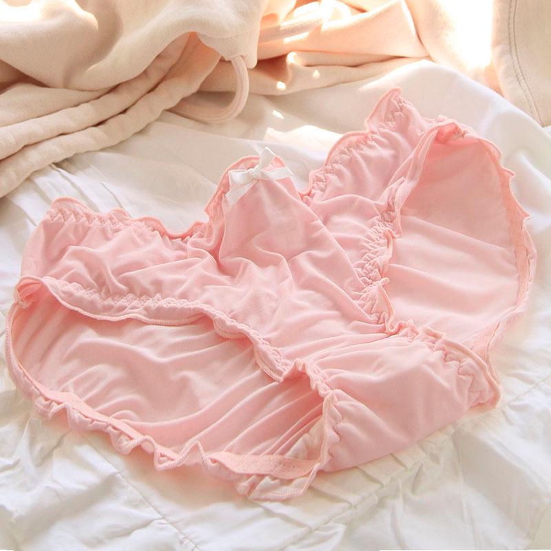 

Милые трусики-треугольники из ледяного шелка в японском стиле с оборкой и хлопковой ластовицей для женщин L