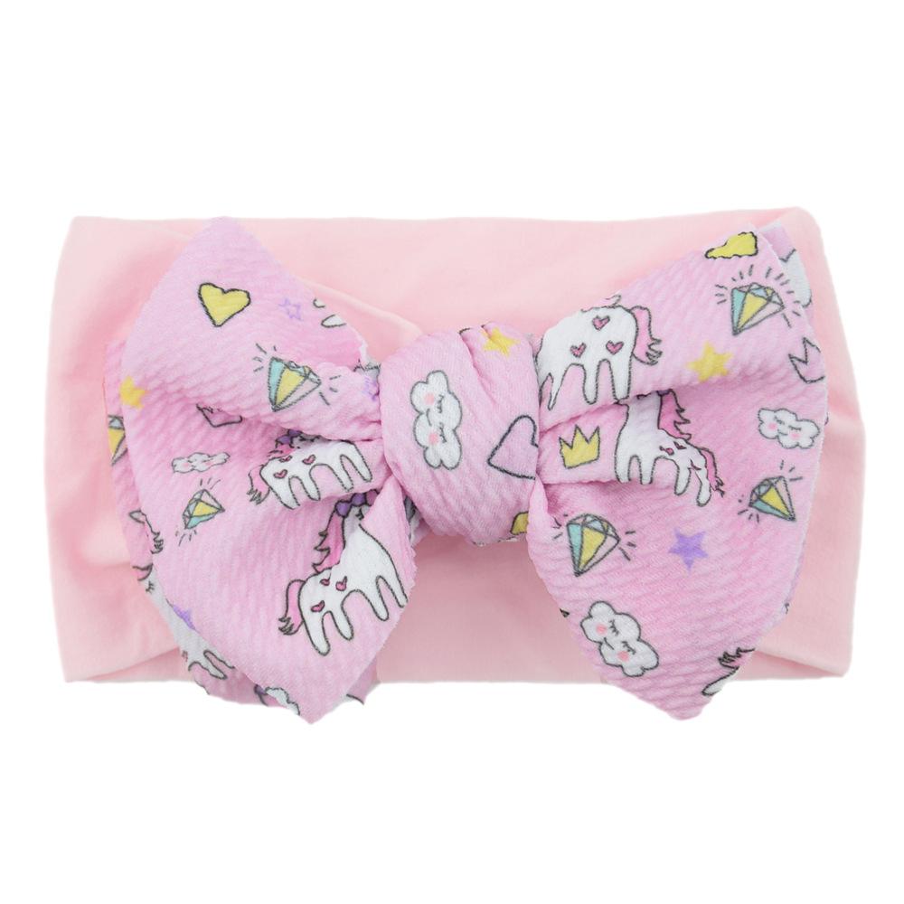 Children'S Printed Large Bow Nylon Headband Soft Elastic Hair Accessories Baby Headgear Baby Stockings Headband