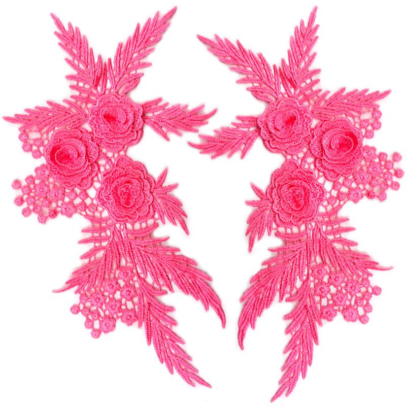 1 Pair Embroidery Flower 29X17cm Hollow DIY Clothing Accessories For Clothes Bag Fabric Applique Lace Applique Sew On