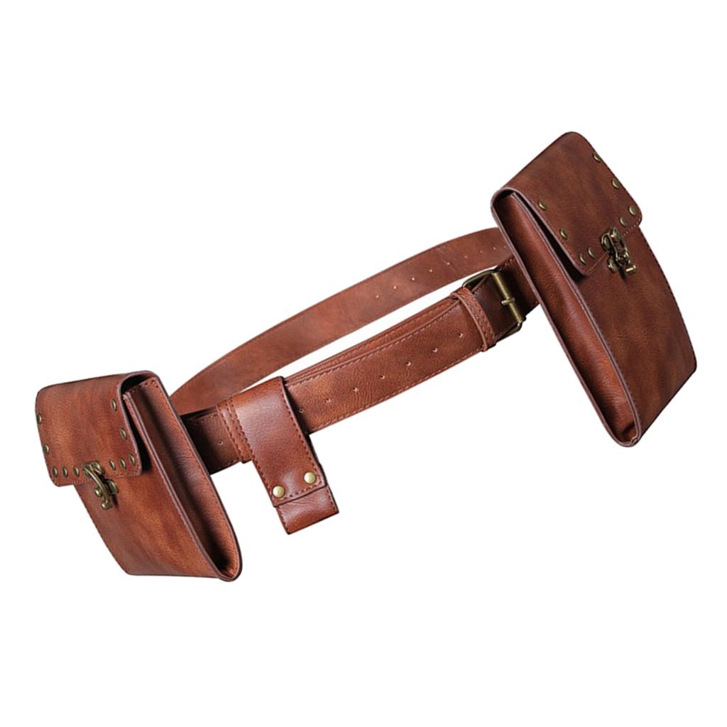 Gothic Steampunk Waist Pack PU Leather Rivet Body Thigh belt pocket Brown