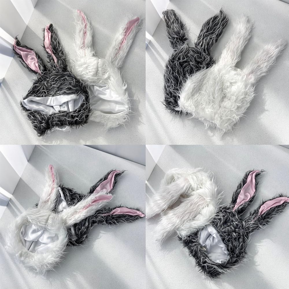 GOODCHI Rabbit Headgear, Animal Hat, Long-Haired Cap, Halloween Cosplay, Costume Accessory, Headband (White)