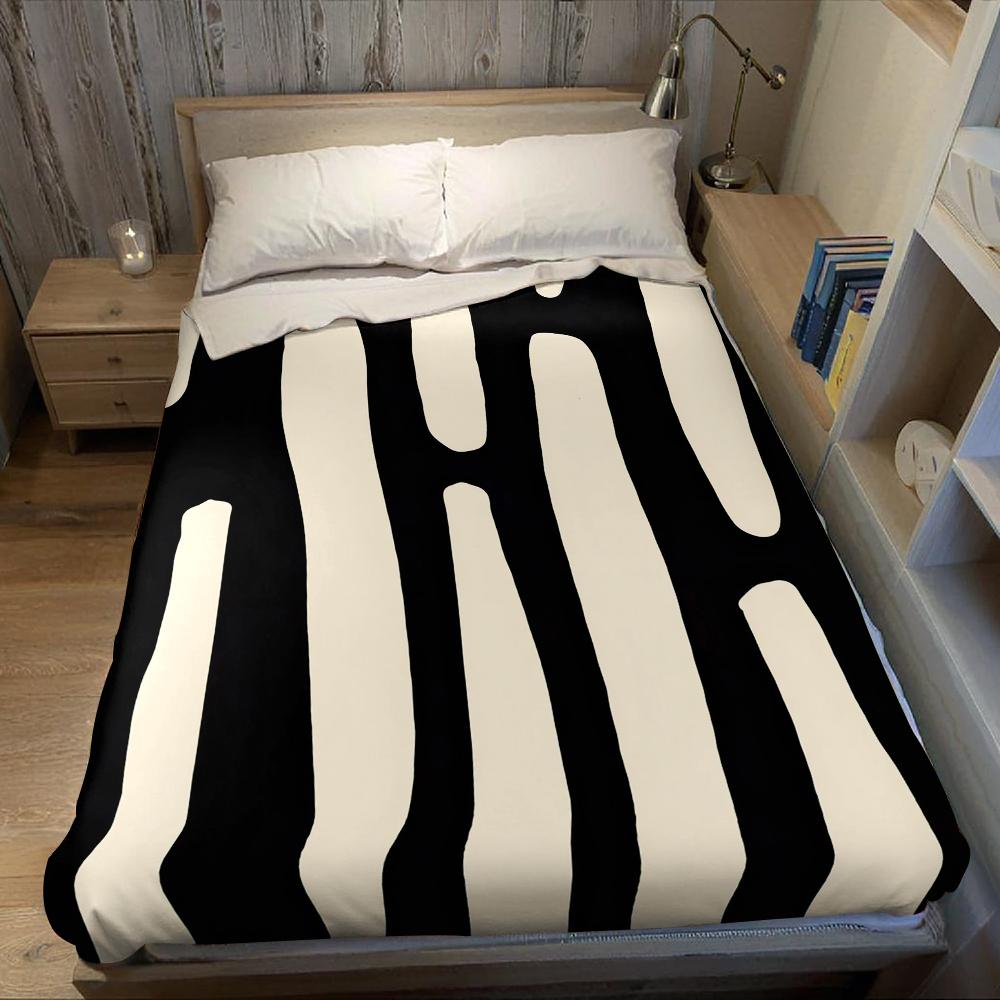 Black-Beige Stripes Flannel Blanket Warm Soft Halloween Christmas Couch Warm Cozy Decorative Decor Gift for All Season