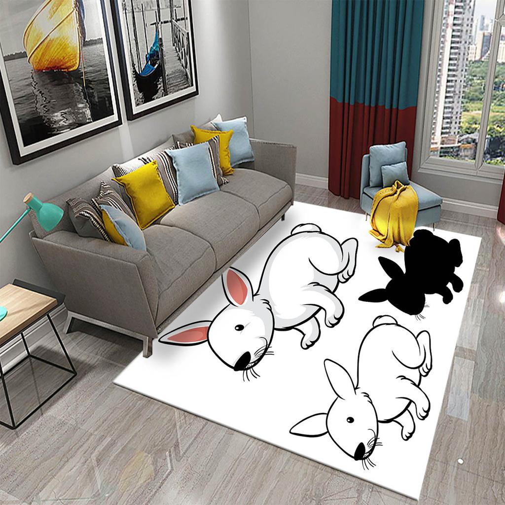Cartoon Kaninchen Gedruckter Teppich Wohnzimmerteppiche Kinder Schlafzimmerteppich Kinderzimmer Matte Niedliches Tier Wohndekor Rutschfeste Fußmatte Teppich
