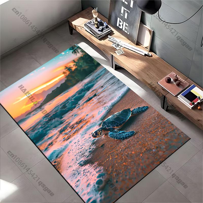 Turtle resting on colorful beach carpet Yoga living room room decor children's crawling mat doormat area rug games mat