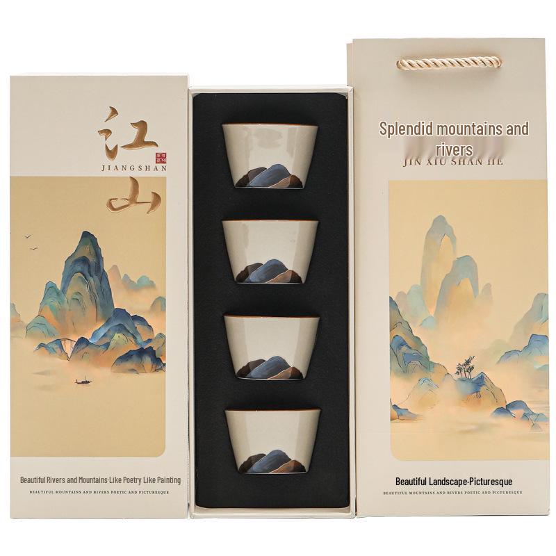 Chinese Ceramic Tea Cup Set - Tasting, Host, Household, Water, Wine Cups with Gift Box