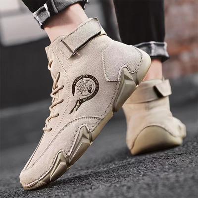 Men Boots Comfortable Casual Leather Luxury High Top Sports Shoes Autumn Lazy Loafers Soft Soled Men's Motorcycle Ankle Boots