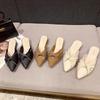 Cool Slippers Women's Spring and Summer Medium Heel Thick Heel Bag Head Single Shoes Pointed Half Slippers Women's Outer Shoes 6011-3 Comfortable
