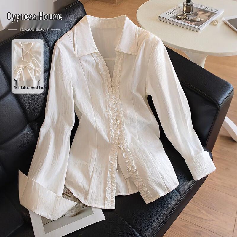 Silbaishe Women s Lace Pearl Button Lapel Shirt L
