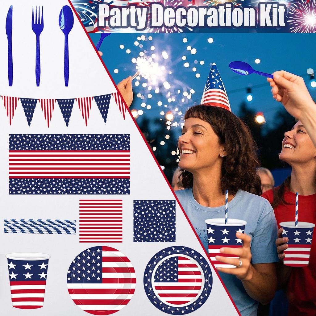 Independence Day Tableware Set, American Memorial Day Decorated Plates And Napkins, Stars And Stripes Pattern Patriotic Party Supplies