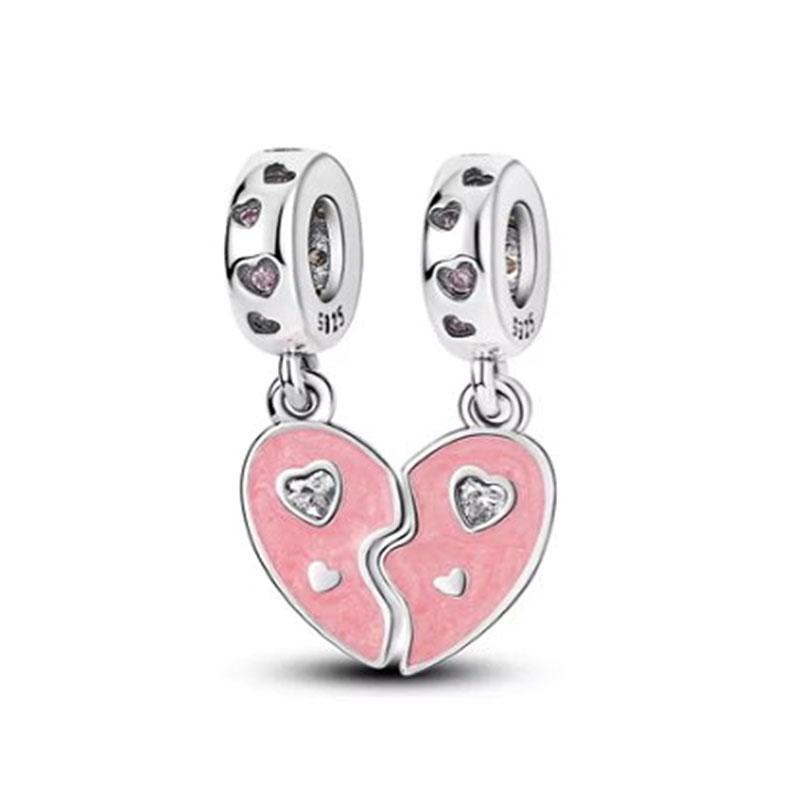 Fit Original Charms Bracelet 925 Silver Plated Pendant Pink Series Heart Flower Spring Butterfly Bead Women DIY Jewelry Making