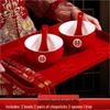 Wedding Red Tea Set: Pair of Happy Bowls, Chopsticks, Tea Cups, and Toasting Collection