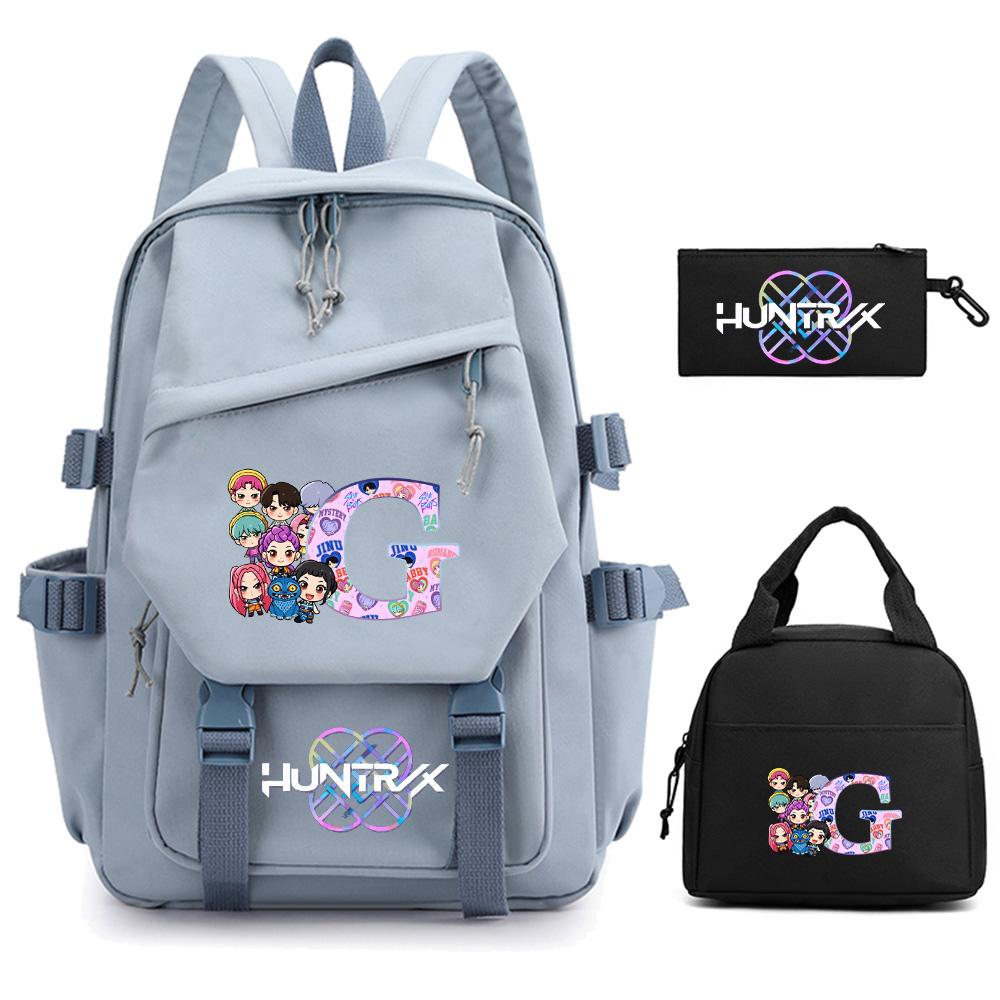 3Pcs/set Cartoon 26 English Letter Kpop Demon Hunters Printed Backpack for Teenger Children Large Capacity Schoolbag Girl Gift Women Travel Bag