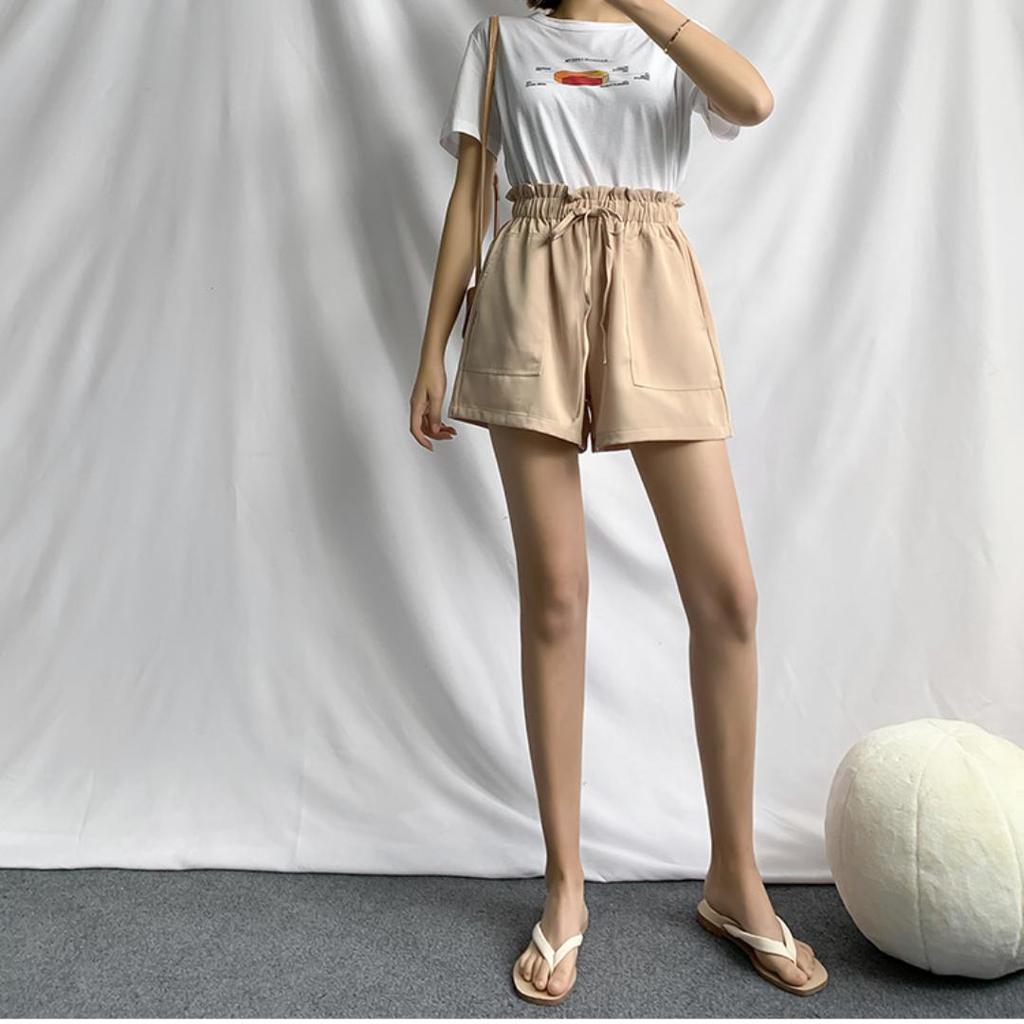 Summer Elegant High Waist Shorts Women Casual Solid Wide Leg Loose Short Pants Bottom Pocket Trousers A-line Pants