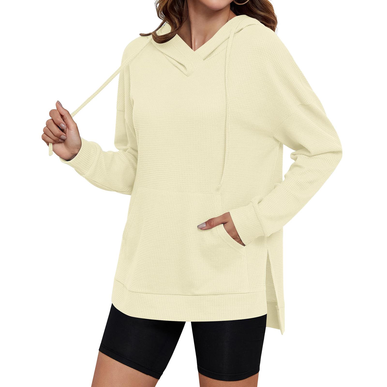 

Женское модное худи оверсайз с V-образным вырезом и длинными рукавами, с боковыми разрезами, однотонное XXL жёлтый