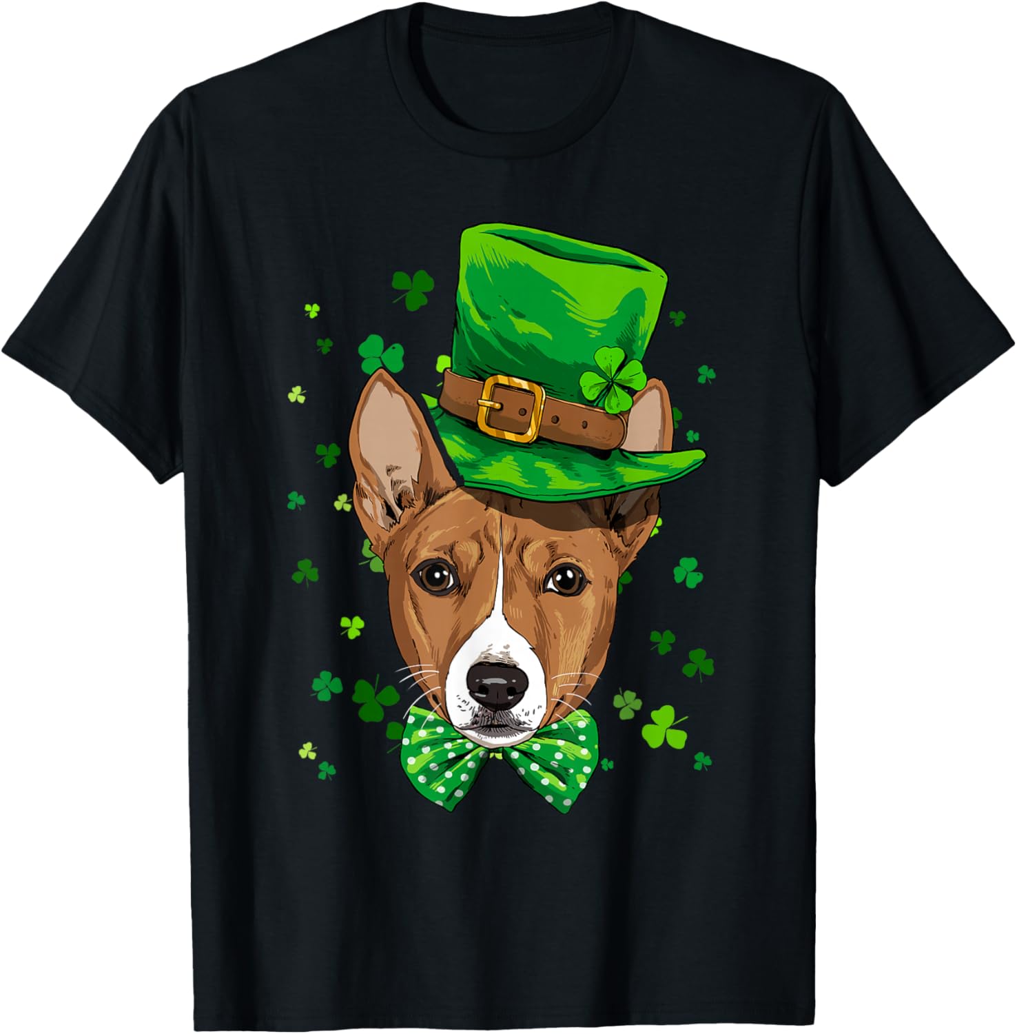 

Basenji Leprechaun St Patricks Day Graphic Tee Breathable Cotton Short Sleeve Casual T-Shirt for Men 4XL