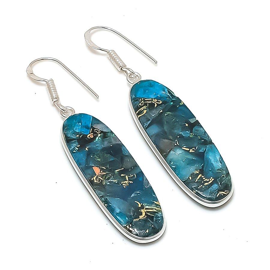 

Натуральный медно-апатитовый драгоценный камень Серьга из стерлингового серебра 925 пробы 2,21 AE-12206