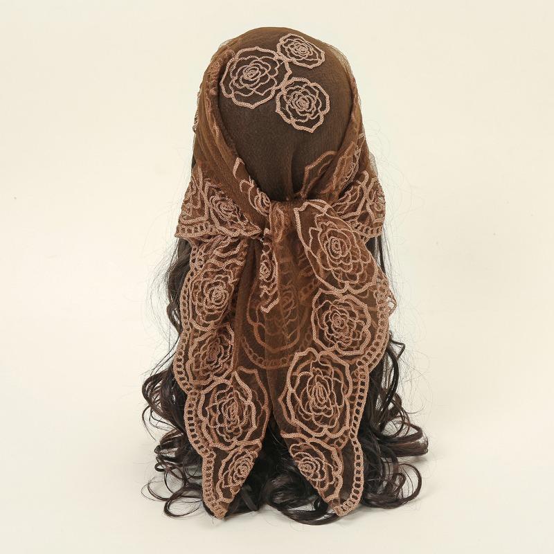 * CM Popular Embroidered Square Scarf Decorative Silk Scarf Fashionable Versatile Rose Bag Headscarf