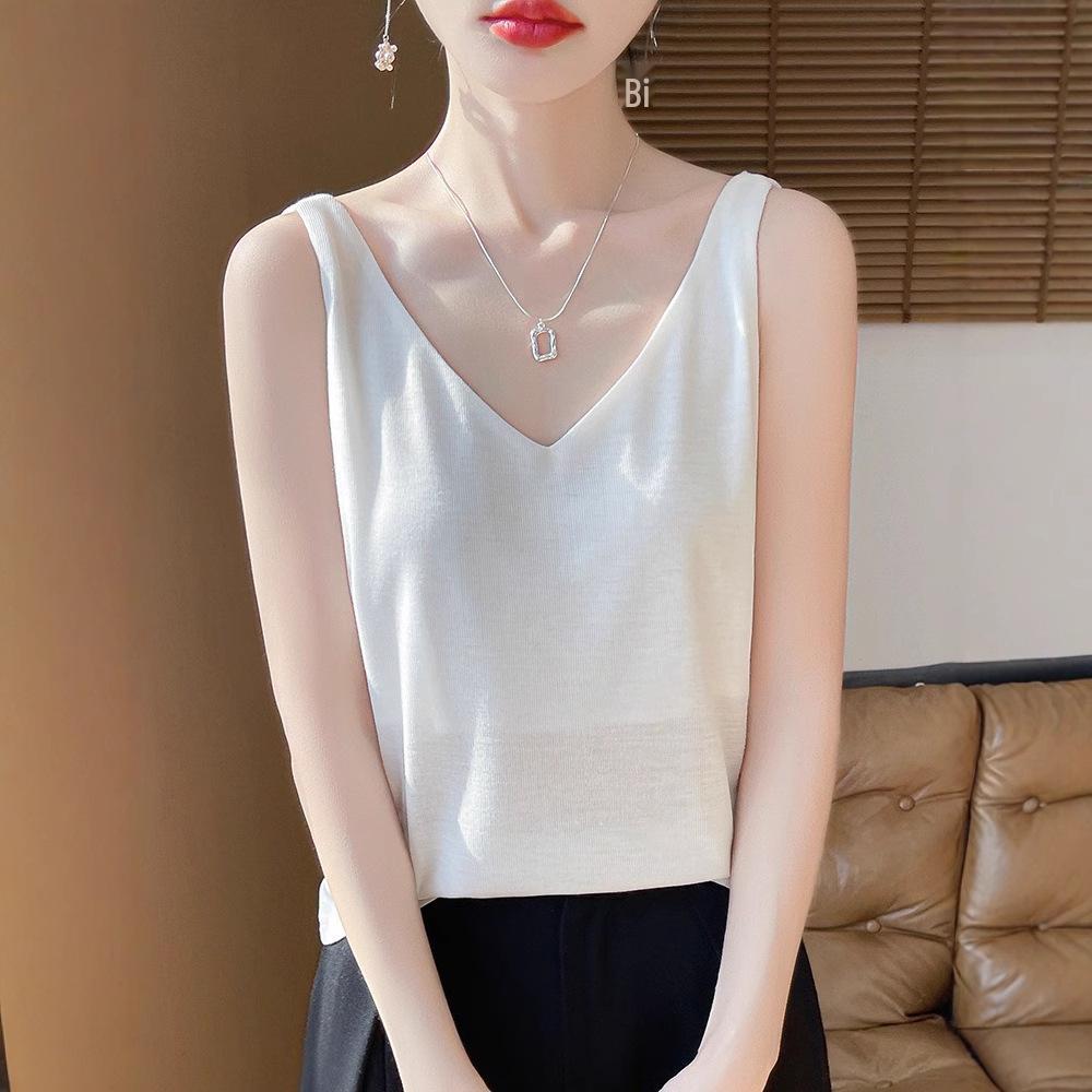 New Summer V-neck Knit Camisole with Double Shoulder Straps - Lightweight Women's Innerwear.