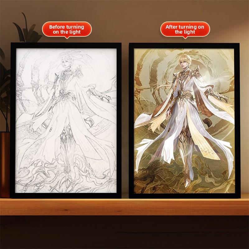 Anime l A4 Photo Classical Wood Picture Creative Manga Painting Design for Home Decoration Photo Frame with Led Light