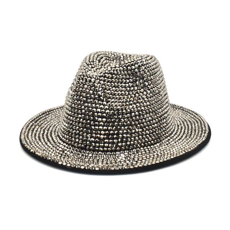 

Fedoras Rhinestone Fedora Fedora для жінок Gemstone Fedoras Jazz Cilindre Winter Handmade Performance Hat Party Hat Капелюхи Джексона M 56-58CM