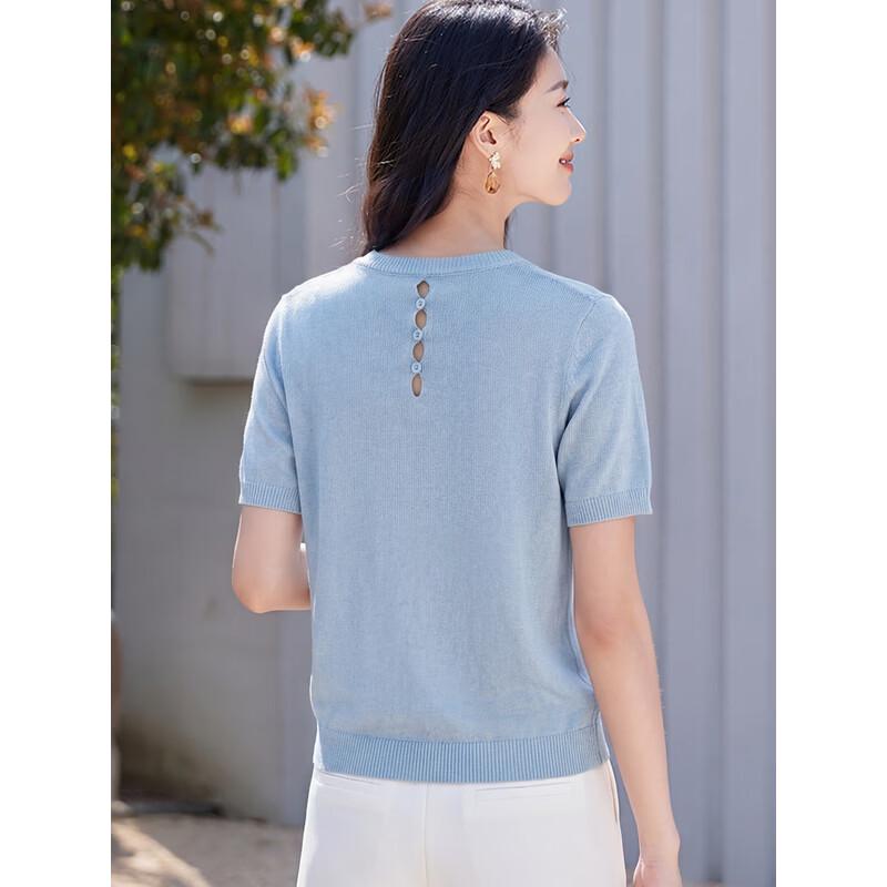 Women's Round Neck Knit Short Sleeve T-Shirt