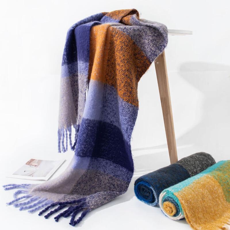 Faux Cashmere Rainbow Color-block Tassel Scarf