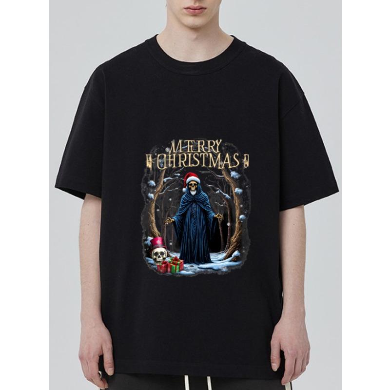 

Black T Shirt with Grim Reaper Christmas Design and Merry Christmas Text for Holiday Season XXXXL чёрный