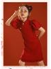 Retro Rotes Qipao Sommerkleid für Mädchen - Chinesischer Stil Prinzessin Bühnenoutfit