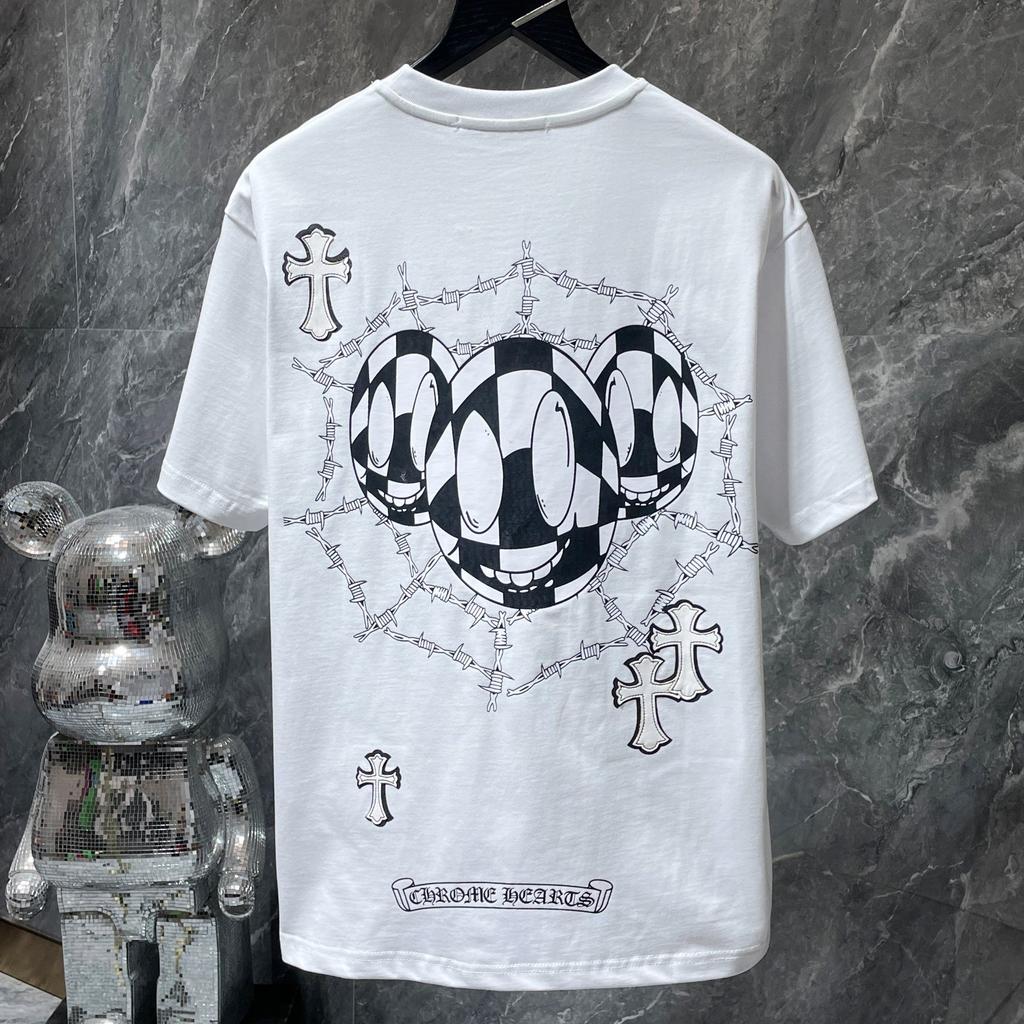 8553 CHROME HEARTS 2025 Summer New High Quality Cotton Round Neck Loose Large Size Men's and Women's T-shirt Couple T-shirt