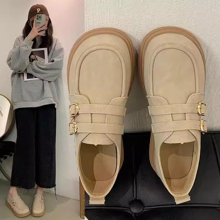 2025 Maillard style small leather shoes women's casual single shoes spring new versatile single shoes platform lazy one pedal