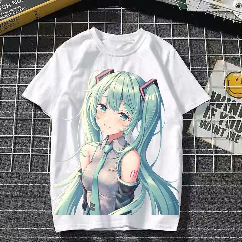 

Japanese Anime Character Cute MIKU Summer Round-neck Women s Top Graphic T-shirt S