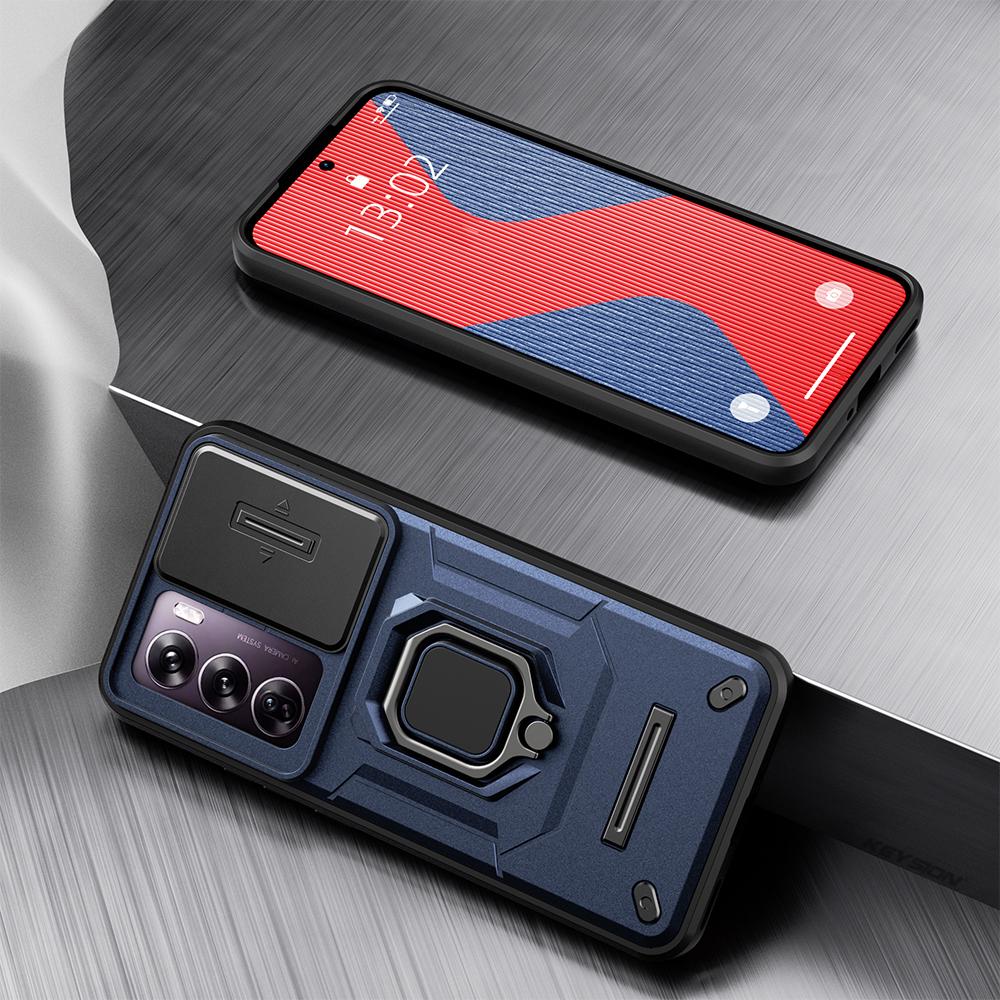 KEYSION Shockproof Case for OPPO Reno 12 Pro 5G Slide Push Pull Camera Lens Protection Ring Stand Phone Cover for OPPO Reno12 5G