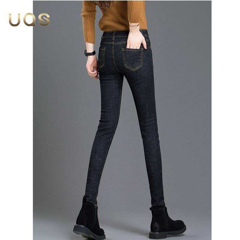 

Женские узкие джинсы на флисовой подкладке: Черные эластичные брюки с высокой посадкой на осень/зиму 2025 Size 26 [Waist 1.9 ft] 85-94 lbs