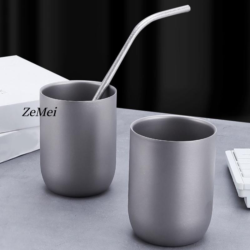 Pure Titanium Double-layer Coffee Mug ,240 ml Home Breakfast Cups, Gray Cold Drink Portable Beer Cup Outdoor Camping Travel Mug