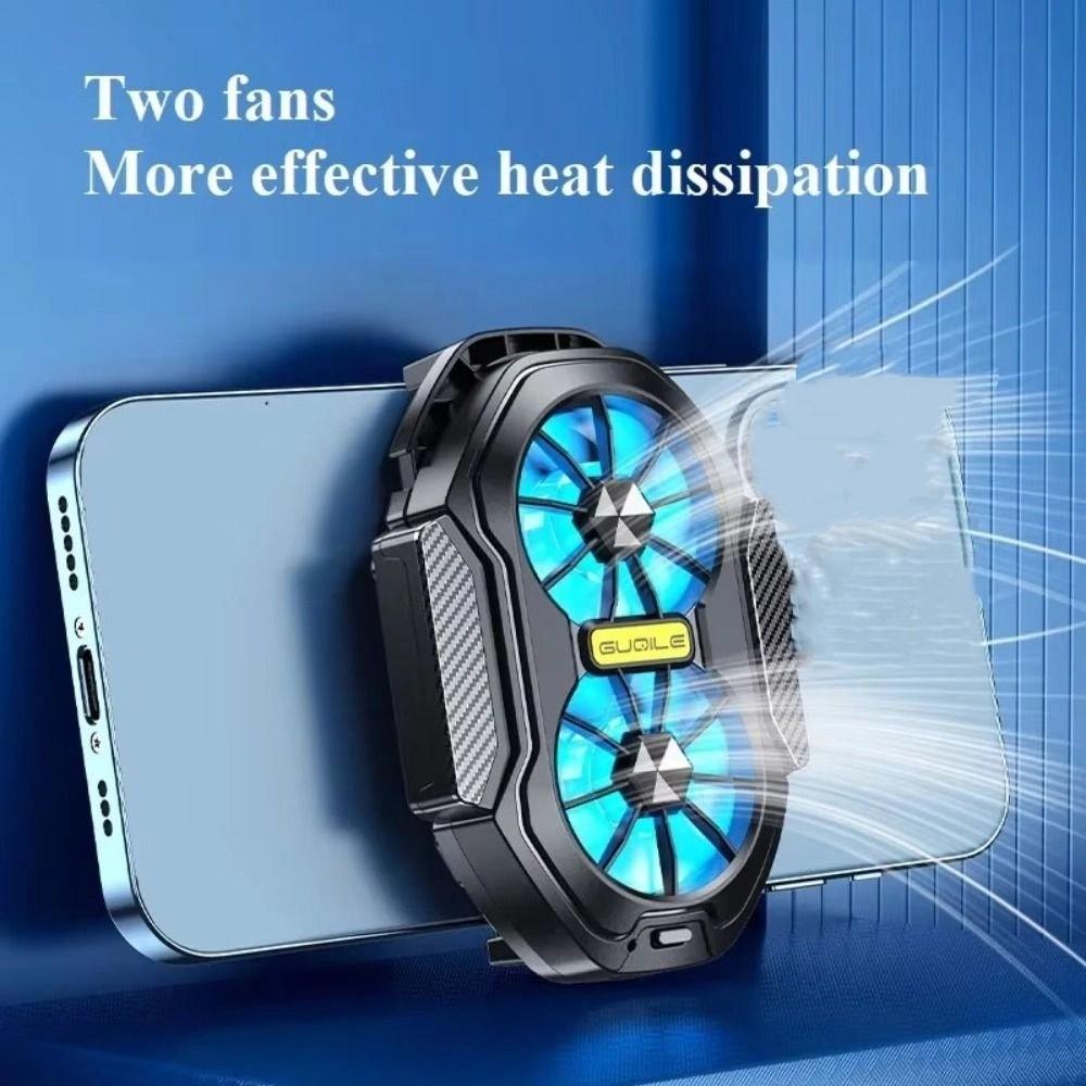 Air Cooling Mobile Phone Cooler With Blue Light Dual Fan Radiator Cell Phone