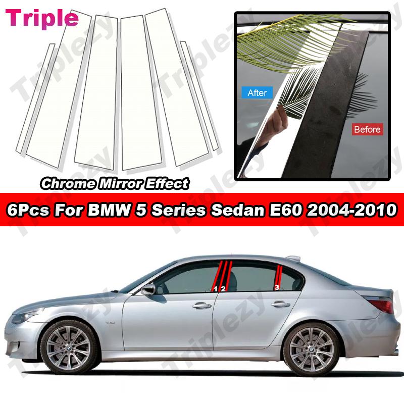 

Chrome PC Material Car Door Center Column Window Middle B C Pillar Post Cover Trim Mirror Effect For BMW 5 Series E60 2004-2010 Chrome