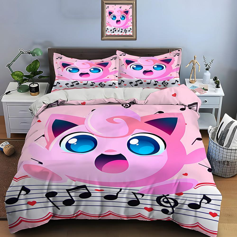 Pokemon Pummeluff Print Bettwäsche-Set Bettbezug 1 Bettbezug 2 Kissenbezüge Bettwäsche-Set für Erwachsene und Kinder Luxus Geburtstagsgeschenk