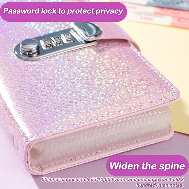 Piele PU Provocarea celor 100 de plicuri Liant de economii Copertă laser cu blocare prin parolă Caiet pentru economisirea banilor Carte financiară reutilizabilă