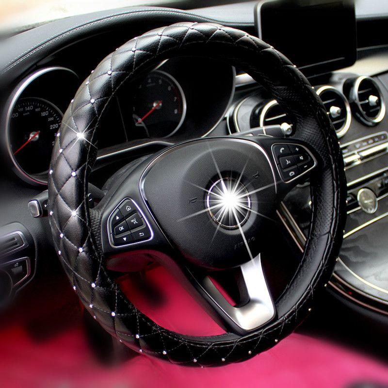 

Car Steering Wheel Cover Female Accessible Luxury Four Seasons Universal Hand-Stitched Diamond Pearl Flower Car Non-Slip Steering Wheel Cover [Round] Small Diamond Style (Good Feel)