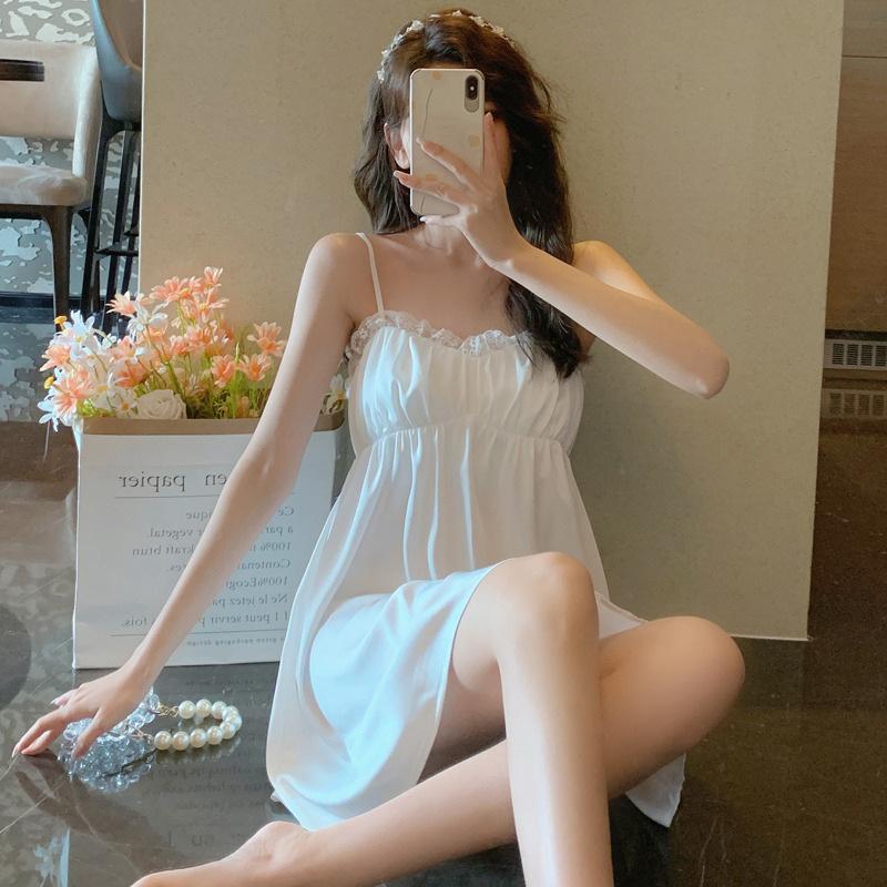 

Suspender nightdress lace lace simulation silk thin women s short skirt summer sweet sexy pure desire high sense m [recommendation 40-50kg]