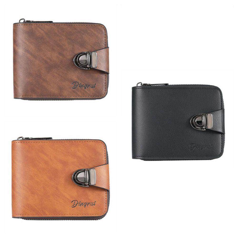 Zipper Business Wallet Solid Color Leather Coin Purse Card Bag Men's Wallet  Daily