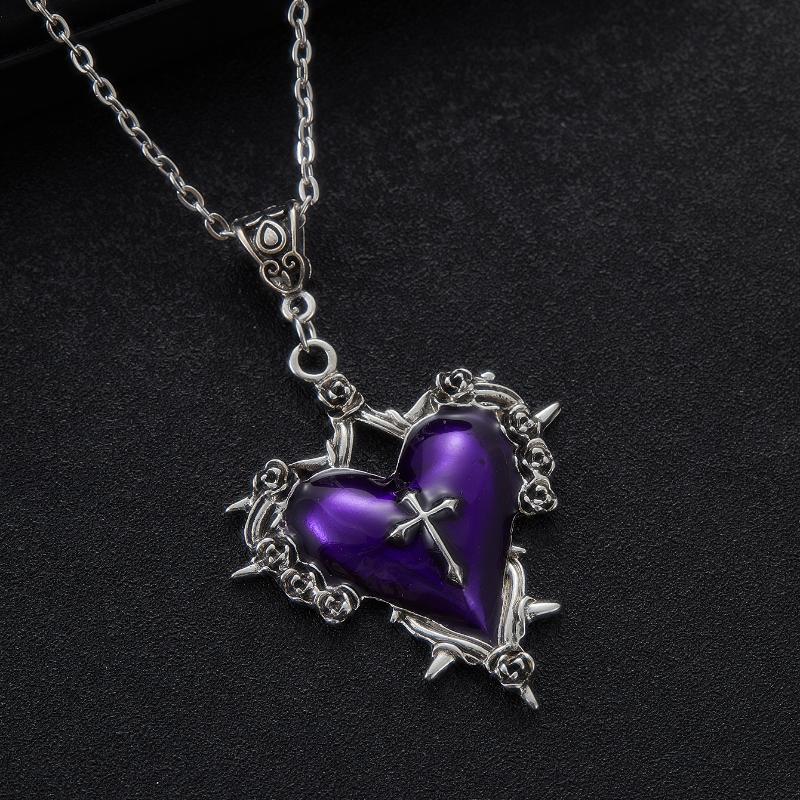 Gotiskt törnkors ros stort hjärta hänge halsband för kvinnor män vintage trend halloweenfest zirkon gåva