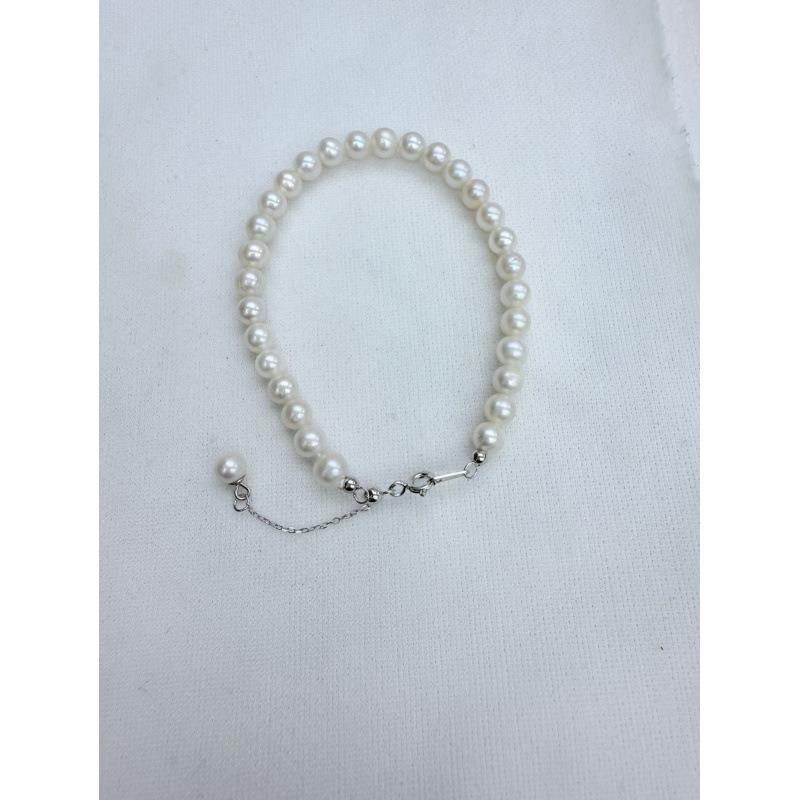 S925 Silver Women's Bracelet with Strong Luster 5-6mm Round Freshwater Pearls