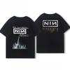 American Mens and Womens Summer Cotton Coat Nine Inch Nails Nine Inch Nails Surrounding Rock Band Short Sleeve Printed Tshirt