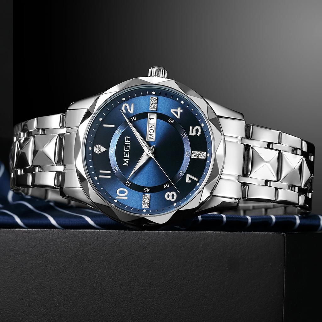 Megir Men Watches Waterproof Stainless Steel Date Watch Man Waterproof Quartz Luminous Wristwatch Relogio Masculino