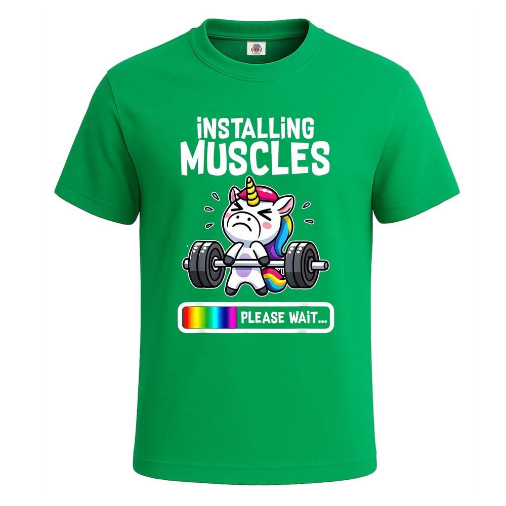Unicorn installing muscles funny gymnastics mens t shirt funny party shirt top 2XL