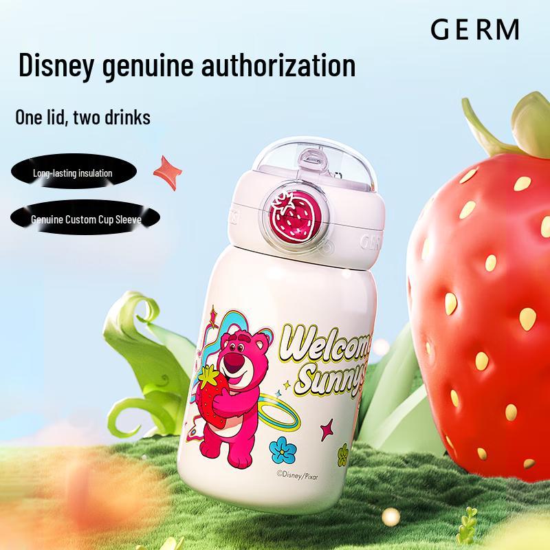 Gemi Strawberry Bear Portable Kids Thermos with Straw