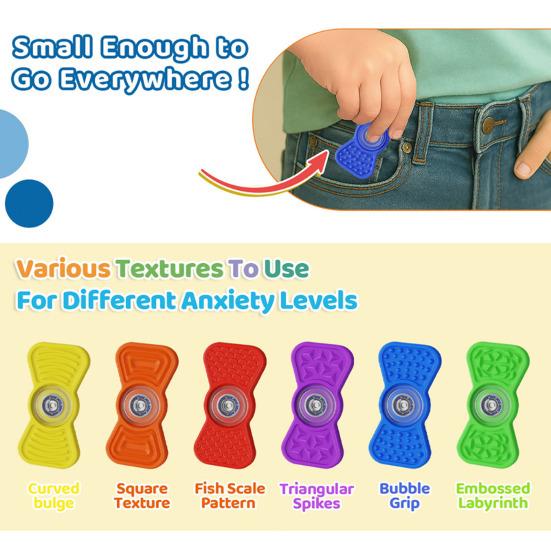 6Pcs/Set Silicone Fidget Spinner Stress Relief Textured Spinner Sensory Toy Quiet Home Office Worker Decompression Fingertip Spinning Toy