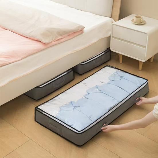 Under Bed Storage Bag Quilt Bag with Transparent Cover Dust Proof Wardrobe Organizer for Clothes Sheets Home Dormitory Closet