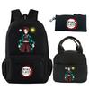 3Pcs/set Anime Demon Slayer Printed Backpack with Shoulder Bag Pencil Case for Teenager Student Large Capacity Waterproof Schoolbag
